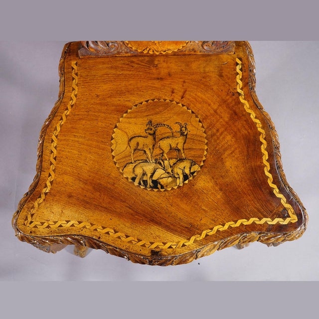 Rare Nutwood Edelweis Marquetry Chair Swiss Brienz 1900 For Sale - Image 11 of 12