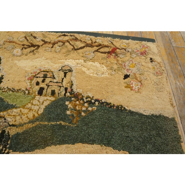 Folk Art 1930s Multicolor Scene Pictoral Folk Art Antique American Hooked Hand Knotted Rug 2'3" X 3'2" Wool Carpet For Sale - Image 3 of 10