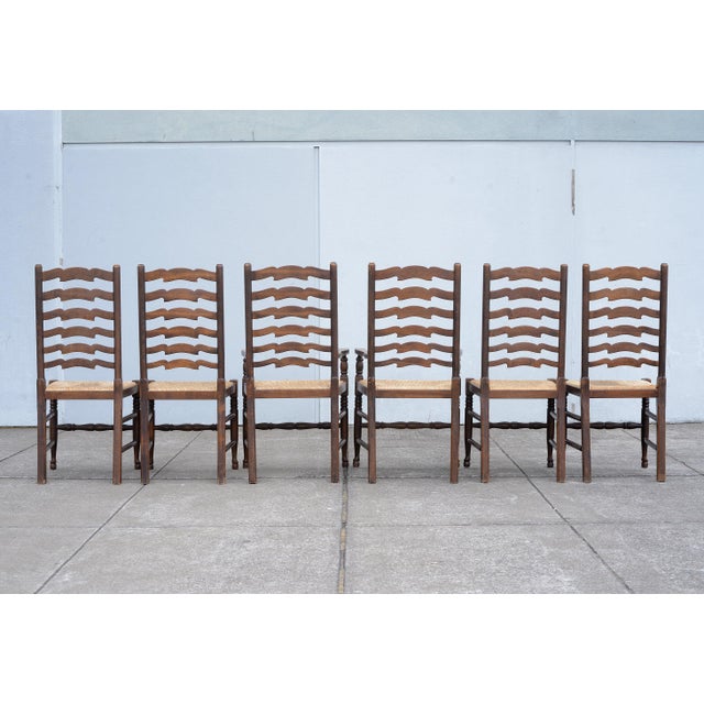 Antique English Ladder Back Rush Seat Dining Chairs - Set of 6 For Sale - Image 17 of 17