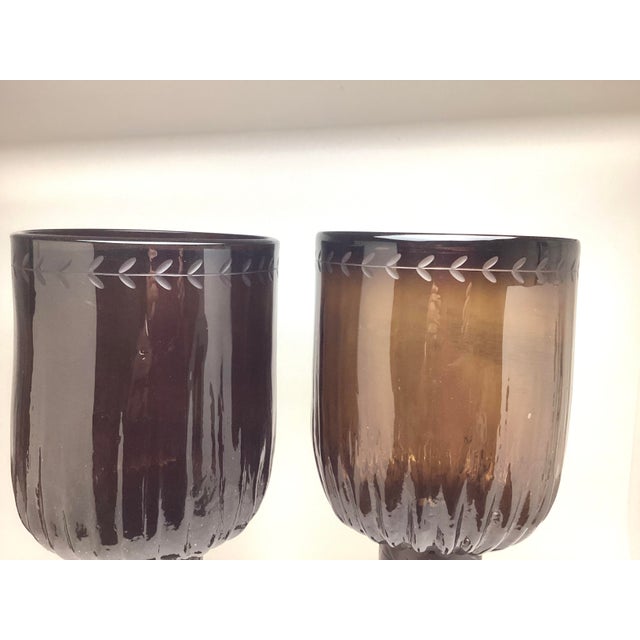 Late 20th Century Fabulous Pair of Jan Barboglio 29” Tall Iron and Amber Glass Hurricanes For Sale - Image 4 of 12