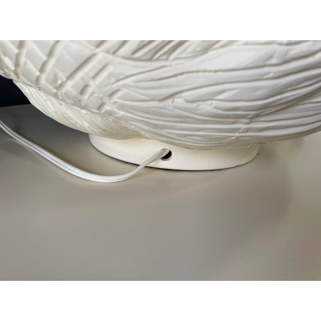 White Mid-Century Ceramic Incised Bulbous Table Lamp With Japanese Swimming Fish Motif For Sale - Image 8 of 10