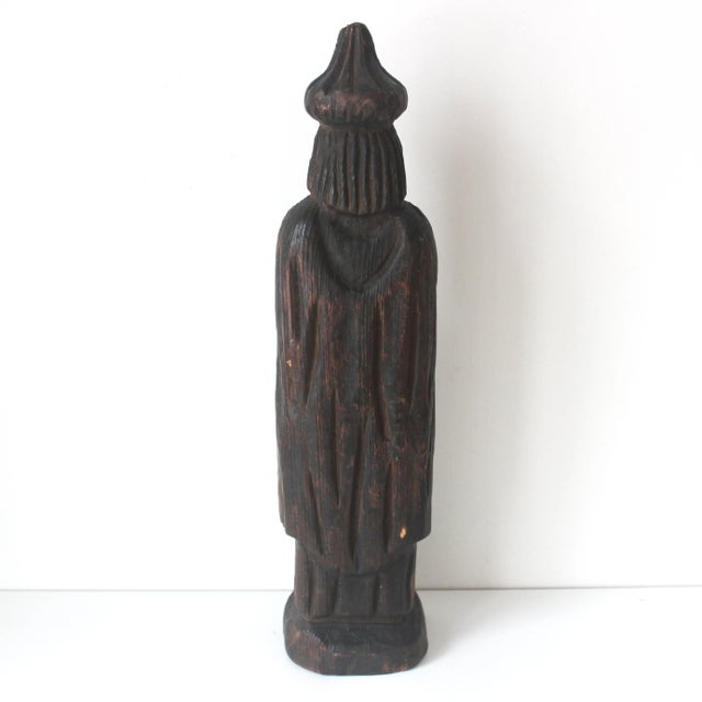 Brown Vintage Carved Wood Monk Sculpture, Japanese Shou Sugi Ban Burned Wood For Sale - Image 8 of 10