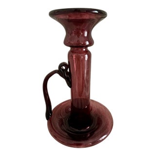 Vintage French Hand Blown Amethyst Glass Candlestick For Sale