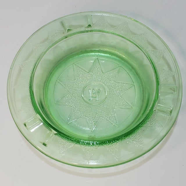 Art Deco Hazel Atlas Uranium Glass Salesman Sample Ashtray Chairish