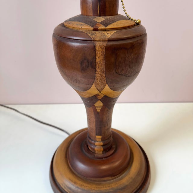 Mid-Century Modern Mid-Century Turned Mixed Wood Lamp With Shade For Sale - Image 3 of 12
