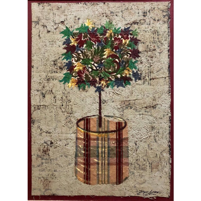 Contemporary Jacques Lamy, Mixed Media Floral Oil Painting Collage Bouquet of Flowers Topiary For Sale - Image 3 of 7