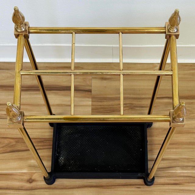 Antique Early 20th C Brass and Cast Iron Umbrella Stand For Sale - Image 4 of 8