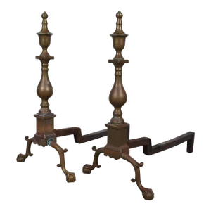 Vintage Virginia Metalcrafters Harvin Colonial Williamsburg Brass Andirons Firedogs - a Pair