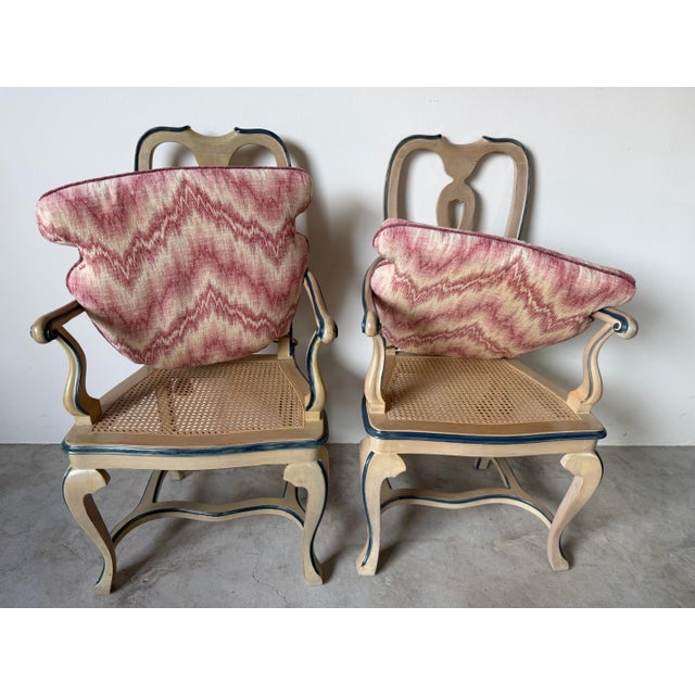 1970s Palm Beach Queen Anne–Style Carved Wood & Cane Dining Chairs — Set of 5 For Sale - Image 11 of 12