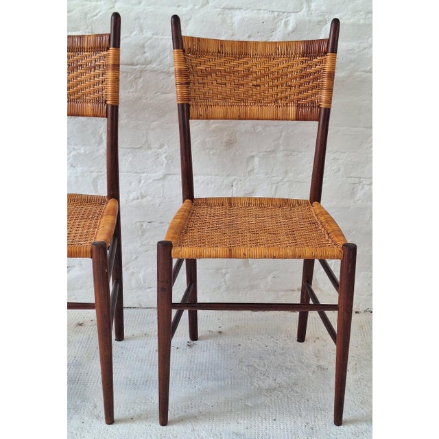Teak Dining Chairs with Patinated Cane Seats and Backs after Gio Ponti, Italy, 1950s, Set of 4 For Sale - Image 6 of 16