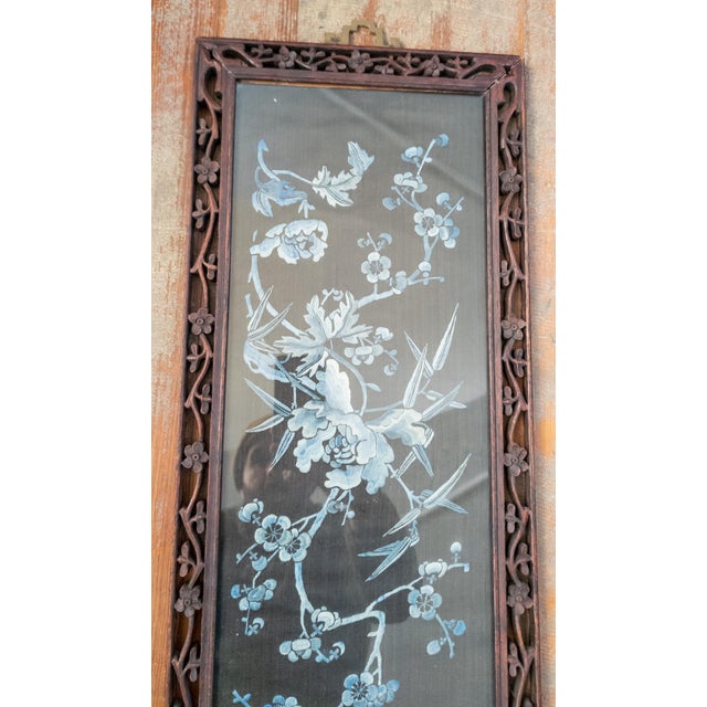 Chinese Early 20th Century Pair of Chinese Export Silk Textile Panels in Wood Frames For Sale - Image 3 of 11
