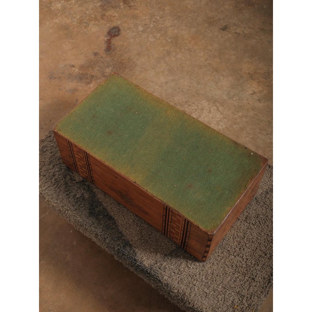 Vintage Marquetry Inlaid Writing Slope Lap Desk With Geometric Motif and Leather Interior For Sale In Greensboro - Image 6 of 13