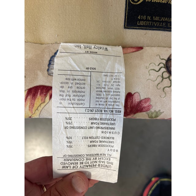 Traditional Botanical Floral Tufted Armchair With Nailhead Trim & Casters For Sale - Image 12 of 12