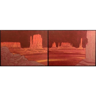 1970s "Sacred Land" Western Landscape Signed and Numbered Collagraph by by John Ross - a Pair For Sale