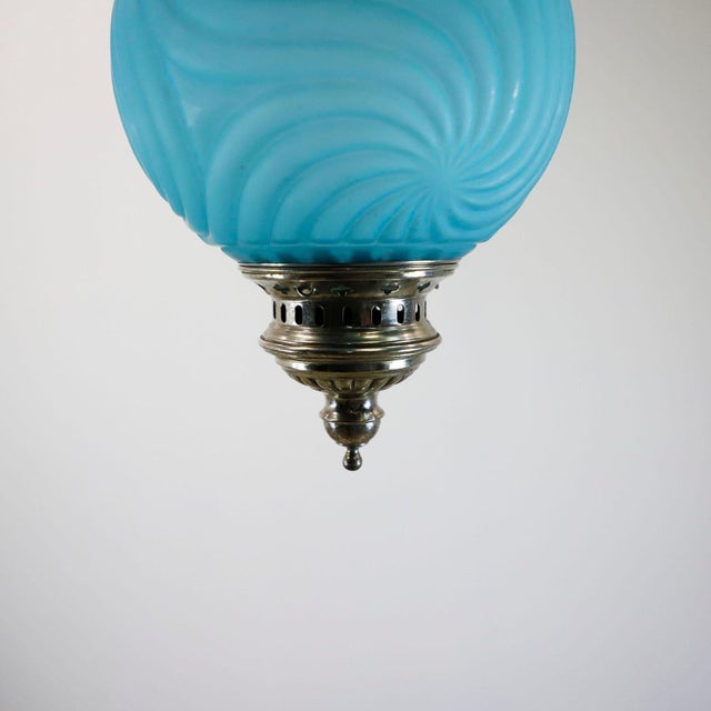 French Provincial Antique Hanging Candle Lantern in Rare Blue Color For Sale - Image 3 of 6