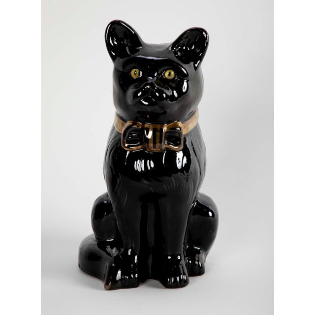 Midcentury French Glazed Ceramic Black Cat For Sale In New York - Image 6 of 11
