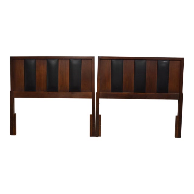Walnut & Black Vinyl Twin Headboards a Pair Chairish
