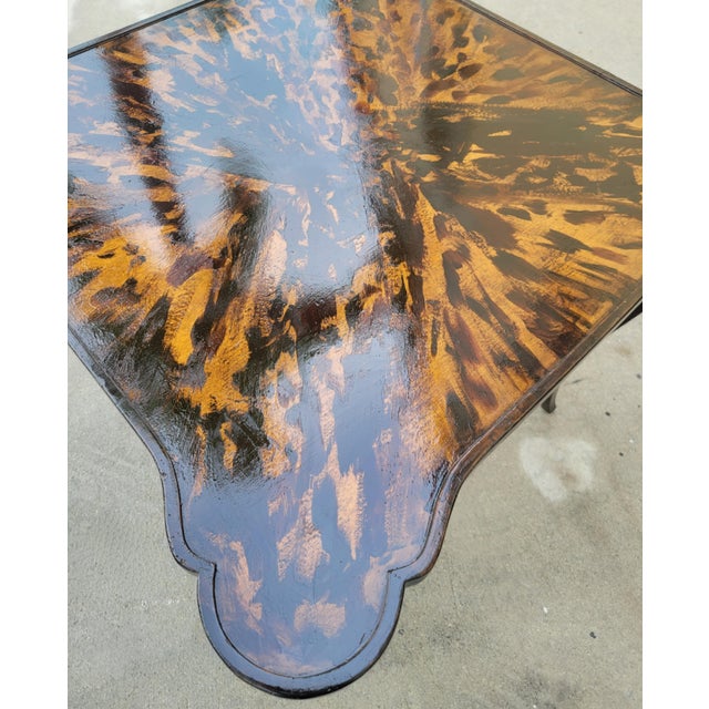 Vintage Minton Spidell Newly Hand-Painted Faux Tortoiseshell Scalloped Game Table For Sale In West Palm - Image 6 of 13