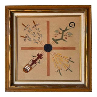 Vintage Native American Navajo “Four Sacred Plants” Sand Painting For Sale