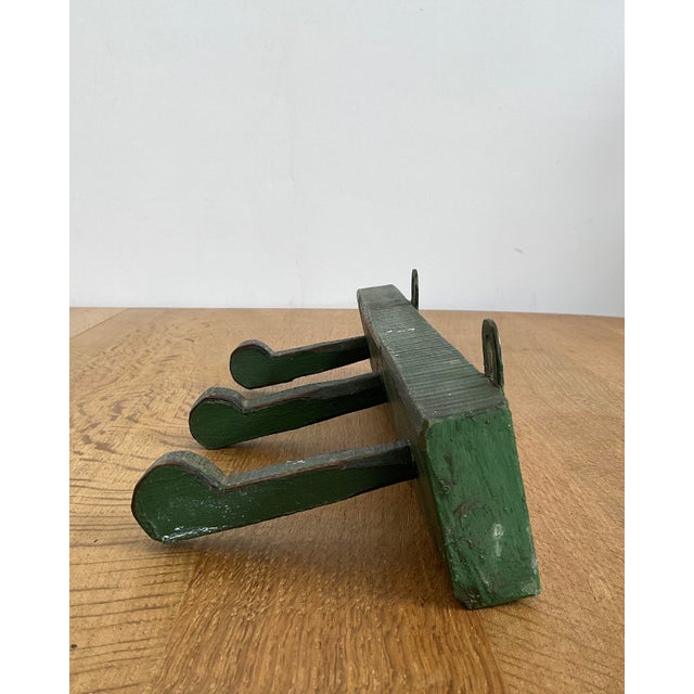 French Country Antique Rustic Wooden Peg Hook Strip in Green For Sale - Image 3 of 8