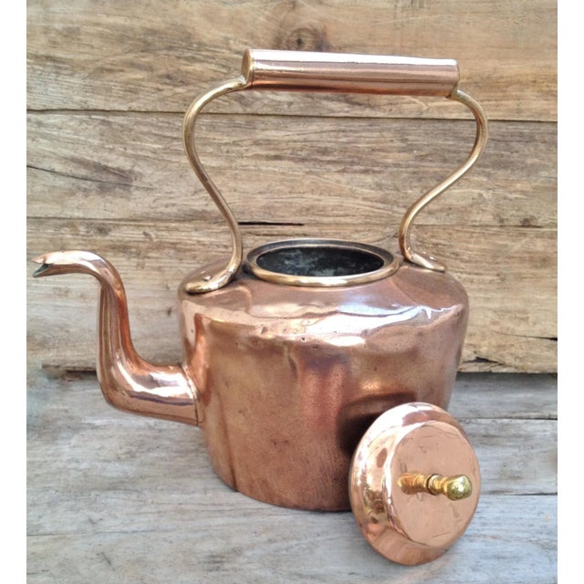 Lovely antique copper water kettle / tea pot with copper handle and goose-neck spout ,heavy solid kettle. Hand made with...