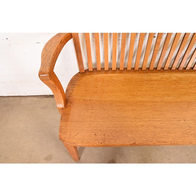 Antique Arts & Crafts Solid Oak Lawyer's Bench For Sale In South Bend - Image 6 of 10