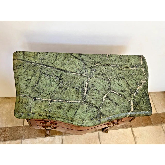 1900s Antique French Small Bombe Commode with Green Marble Brass Ormolu For Sale In Palm Springs - Image 6 of 11