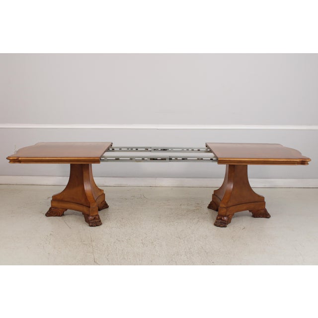 Satinwood Finish Pedestal Dining Room Table W. Paw Feet For Sale - Image 11 of 18