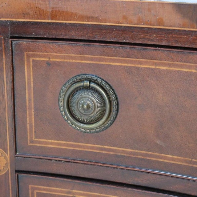 1920s Antique Baker Hepplewhite Style Mahogany Sideboard With Banding and Brass Rail For Sale - Image 12 of 18