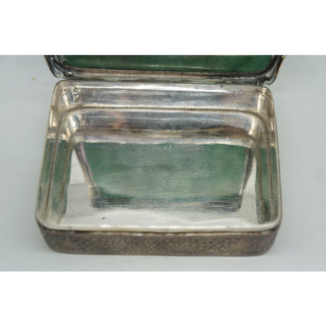 Antique Continental Silver Plate Green Jade Keepsake Trinket Snuff Box 4" For Sale - Image 12 of 15