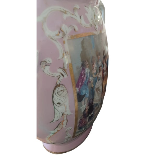 Early 20th Century Vinatge Pair of Porcelain French Wedding Scene Urn Vases- Set of 2 For Sale - Image 5 of 6