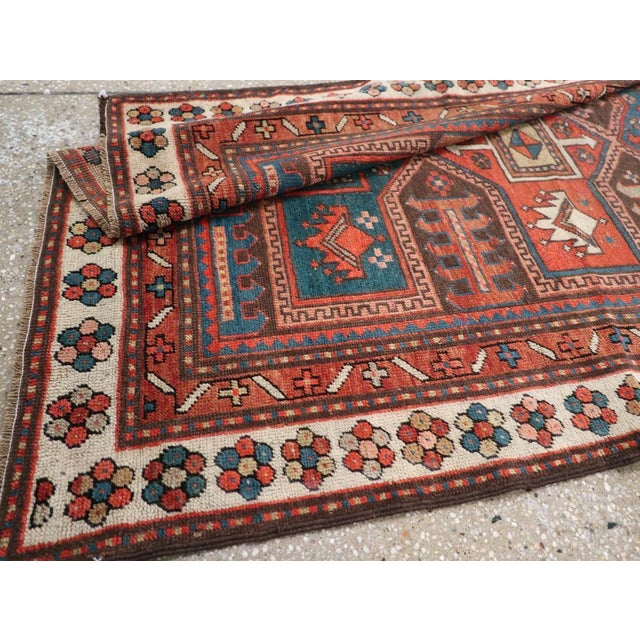Terra Cotta Galerie Shabab Collection Early 20th Century Caucasian Kazak Accent Rug For Sale - Image 8 of 8