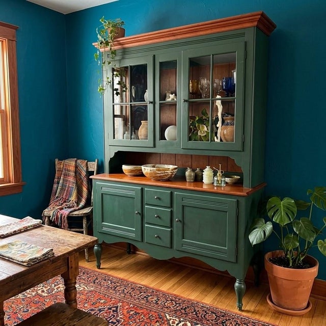 Rustic Vintage Green Kitchen Hutch For Sale - Image 3 of 13