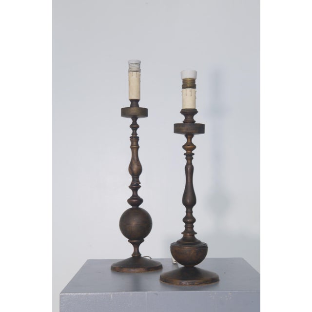 Vintage Art Deco Italian Bronze Candlesticks Table Lamps, 1930, Set of 2 For Sale - Image 9 of 13