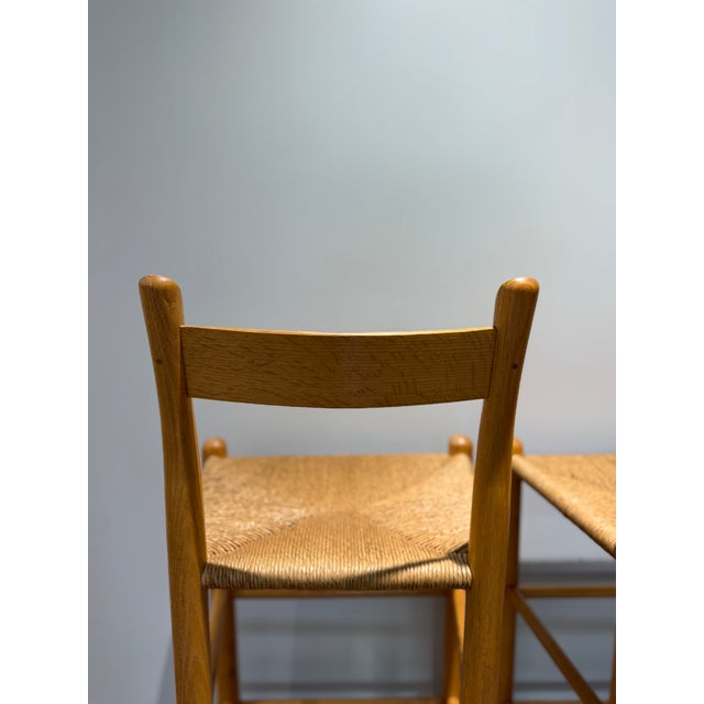 1970s Set of 3 Danish Modern Style Oak Counter Stools With Rush Seats For Sale - Image 9 of 15