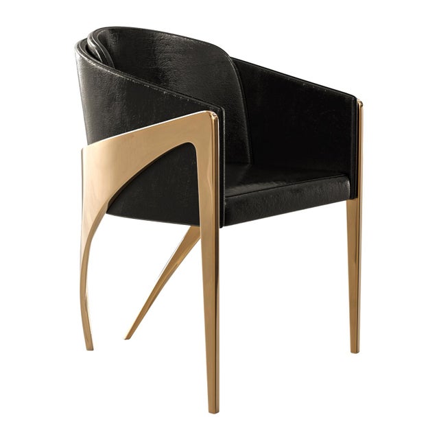 Art Deco "Amalfi" Chair, With Bronze and Tailor Made Leather For Sale - Image 3 of 8