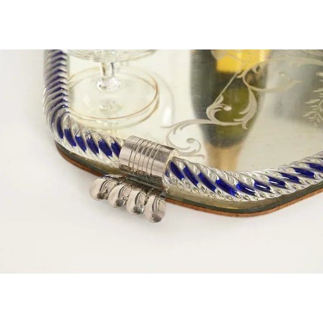 Blue Hexagonal Serving Tray in Blue Mirror-Engraved Murano Glass from Barovier, Italy, 1940s For Sale - Image 8 of 13