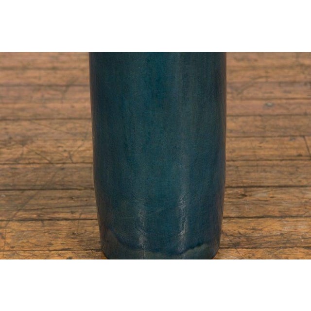 Artisan Made Prem Collection Blue Floor Ceramic Vase with Screen Patterns For Sale - Image 9 of 12