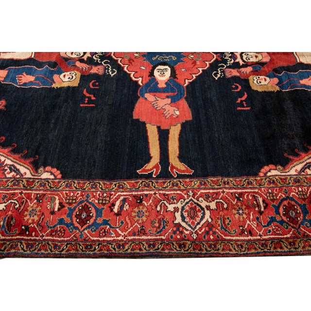 Antique Persian Heriz Handmade Multicolor Cultural Pattern Designed Wool Rug For Sale In New York - Image 6 of 11