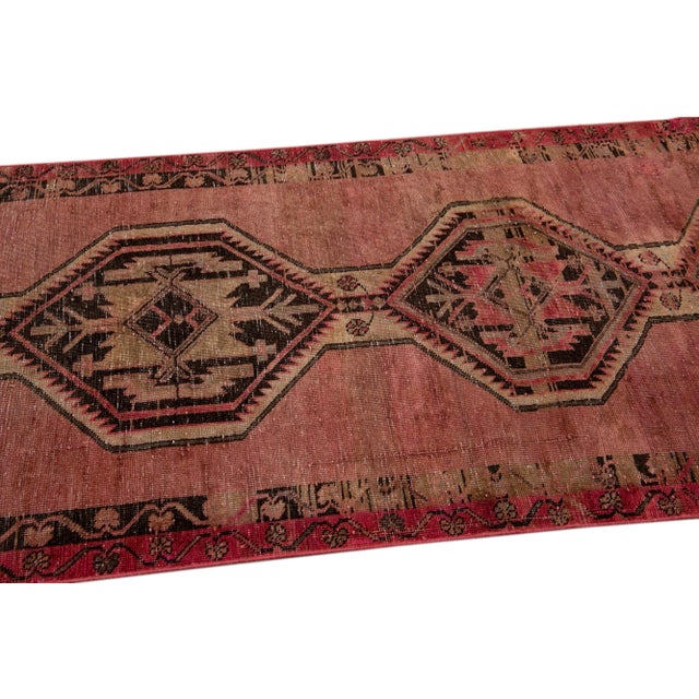 1960s Vintage Persian Distressed Handmade Medallion Red Wool Runner For Sale In New York - Image 6 of 7