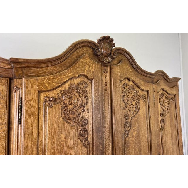 Vintage French Louis XVI Style Carved Oak 4-Door Wardrobe For Sale - Image 5 of 13