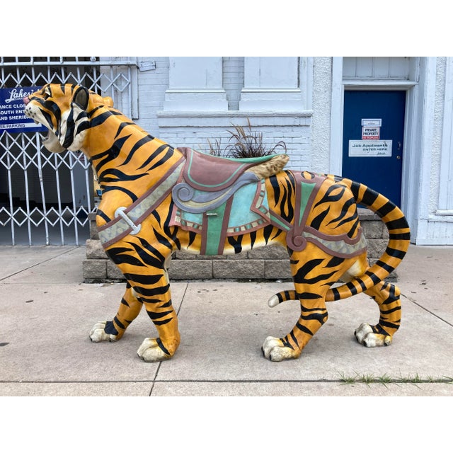 Twentieth century cast aluminum carousel tiger in original paint said to have been acquired in the 1980s from a private...