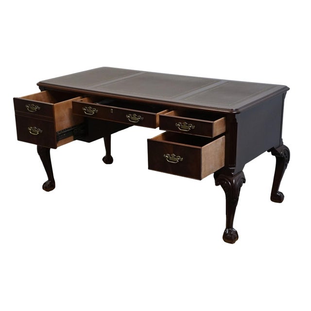 Hekman Furniture Solid Mahogany Traditional Chippendale Style 58" Writing Desk W. Tooled Leather Top For Sale In Kansas City - Image 6 of 12