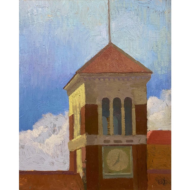 This oil on panel artwork captures the iconic tower of the Baldwin Piano Factory, rendered with a vibrant palette that...
