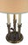 A classic vintage three-light bouillotte lamp in warm antiqued brass, a mid-20th century American interpretation of the...