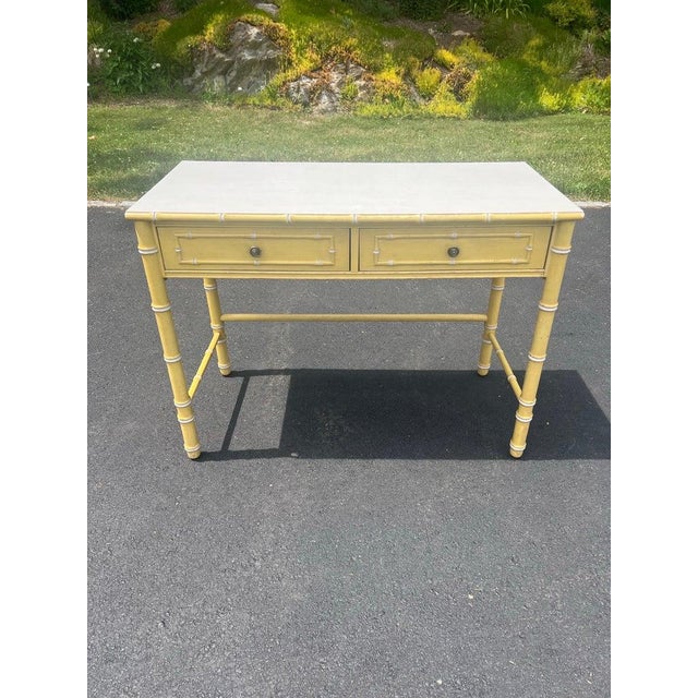 1970s Vintage Thomasville Allegro Yellow Faux Bamboo Writing Desk For Sale - Image 5 of 18