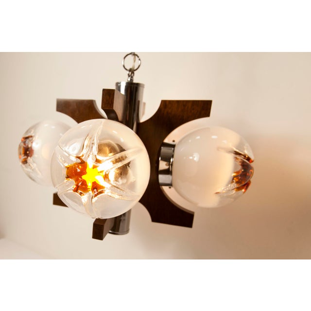 Metal Murano 4-Light Chandelier in Teak from Mazzega, 1960 For Sale - Image 7 of 18