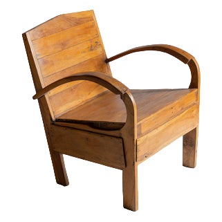 Small Asian Armchair with Upcycled Wooden Slats For Sale