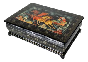 20th Century Russian Palekh School Lacquer Jewelry or Trinket Box