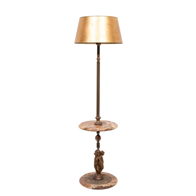 Vintage Floor lamp with table, designed and produced by Lustrerie Deknudt in the 1970s. The premium onyx and the gilded...